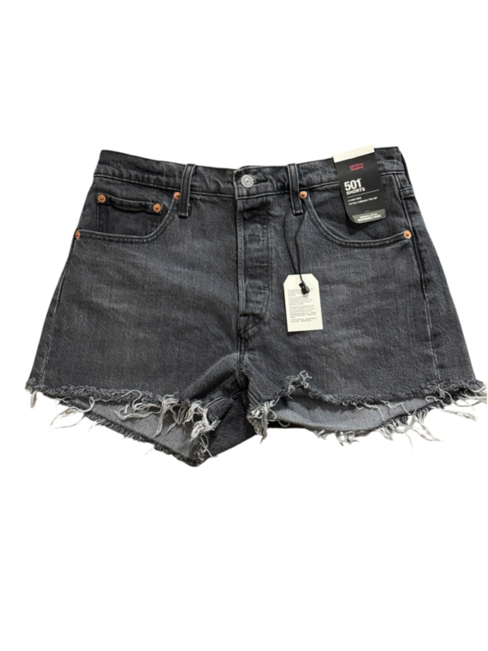 NWT Levi's Black Shorts Size 29, Button Fly, Distressed frayed hem, 501.